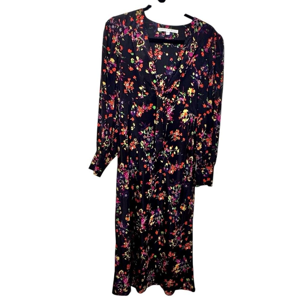 Veronica Beard Dress AMBER Silk Midi Long Sleeve Tie Front Floral Flowers SZ 12
